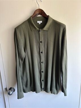 Sunspel Olive Green Knit Cotton Cardigan USM